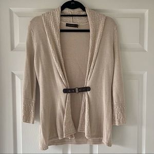 Limited Beige Open Front Long Sleeve Knit Cardigan w/Leather Closure S (Women’s)